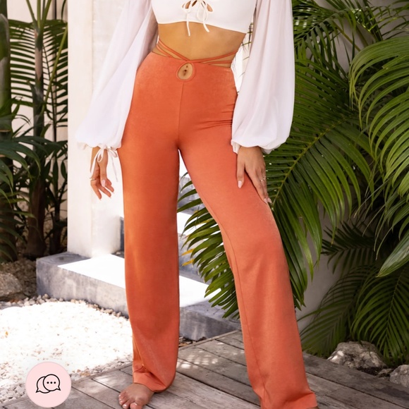 Oh Polly Petite Wide Leg Trousers in Rust/Orange (US 8) - Picture 1 of 8